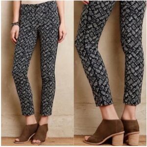Anthropologie Cartonnier Motif Printed Charlie Ankle Trousers Pants Navy Blue 8